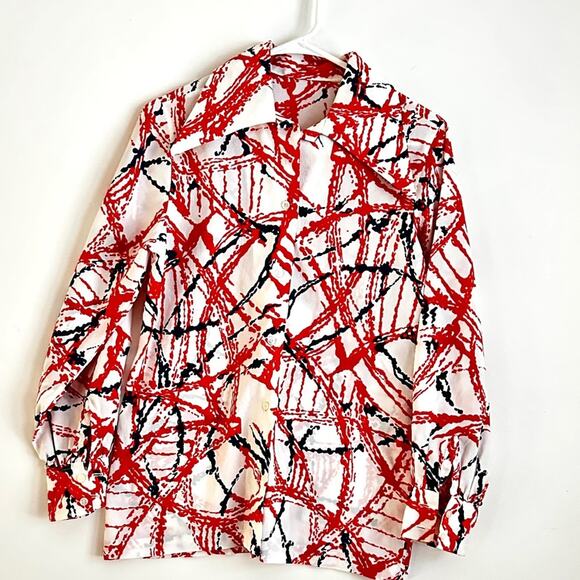 Vintage 70s homemade dagger collar paint splatter button down shirt womens M - Picture 2 of 10